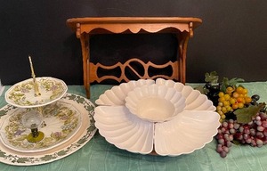 Lefton Two Tier Tray, California Pottery Lazy Susan, Royal China Platter English Ivy