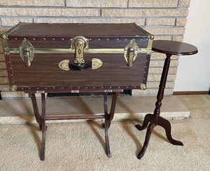 Vintage Wood Luggage Valet Table, Trunk and Plant Stand