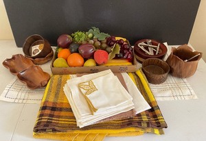 Wood Bowls and Faux Fruit LOT