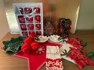 Made in Italy Poinsettia Candle Holders, Lefton Tree and Candle Holders, Music Box
