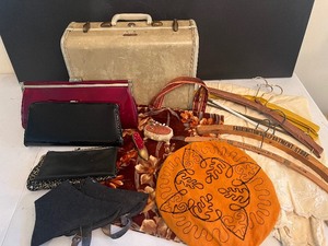Samsonite Luggage Vintage Suitcase with Vintage Purses Wool Spats, Wool Skirt