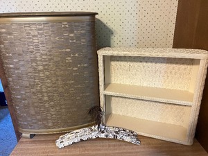 Vintage Pearlwick Hamper and Wicker Type Shelf