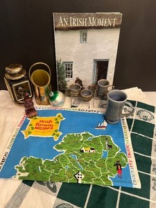 Irish Linen Family Names Wall Hanging, Wade Porcelain LOT