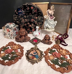 Brass and Wood Decor Lot Carved Cherubs15