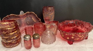 Antique Cranberry Delaware EAPG lot of 14 pieces