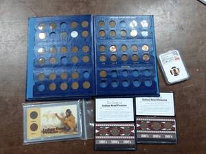 Short Set Of Lincoln Cents, 2019 Proof Cent Graded MS 70 & 3-Collector Sets Of Indian Head Cents