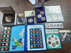 Collection Of Foreign Coin Sets-Israel, Euros, Greece, Denmark, Space Commemorative.