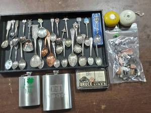 Collection Of Souvenir Spoons, Flasks, YoYos, Paper Weight & Dental Scrap
