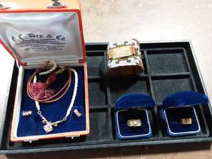 Necklace & Earrings Set, Vintage Braided Leather Watch Band & 2-Rings With Markings