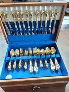 Chest Of Gold Tone Supreme Cutlery By Towle (Service For 12)