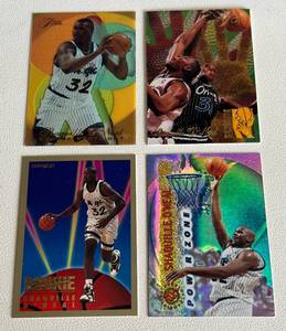 lot 39 image: Shaquille ONeal 4 Card Insert Lot - 1996-96 Flair Center Spotlight #5, 1994-95 Flair Rejector #5, 1995 Stadium Club Power Zone #1, 1993-94 Fleer Rookie Sensations #18 Basketball Cards