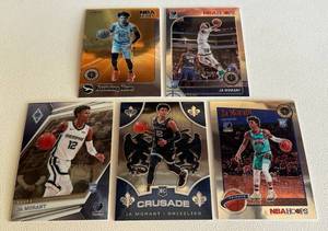lot 43 image: Ja Morant 5 Card Rookie and Insert Lot - 2019-20 RC Hoops Premium Stack #259, Arriving Now Insert RC #12, RC #297, Chronicles Crusade RC #526and Phoenix #580 Rookie Basketball Cards