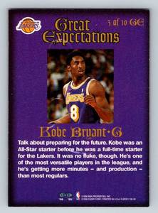 lot 28 image: Kobe Bryant 1998-99 Fleer Tradition Great Expectations Insert #2 Basketball Card