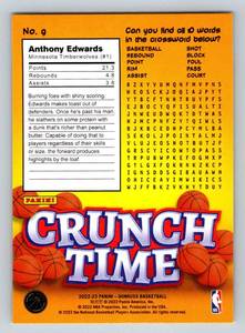 lot 38 image: Anthony Edwards Press Proof Crunch Time Insert 2022-23 Donruss #9 Minnesota Timberwolves Basketball Card