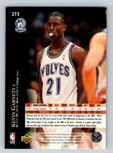 lot 51 image: Kevin Garnett RC 1995 Upper Deck #273 Rookie Minnesota Timberwolves Basketball Card