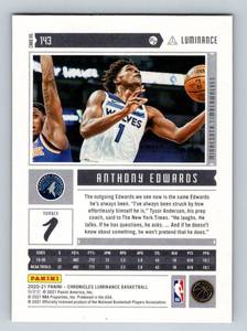 lot 2A image: Anthony Edwards RC 2020-21 Chronicles Luminance #143 Rookie Minnesota Timberwolves Basketball Card