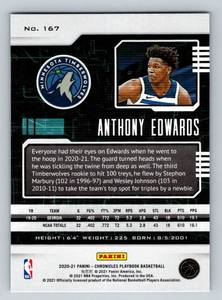 lot 10A image: Anthony Edwards RC 2020-21 Chronicles Playbook #167 Rookie Minnesota Timberwolves Basketball Card