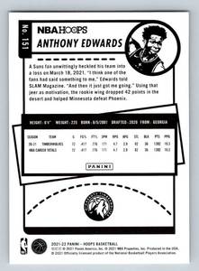 lot 12A image: Anthony Edwards RC 2021-22 NBA Hoops #151 Rookie Minnesota Timberwolves Basketball Card