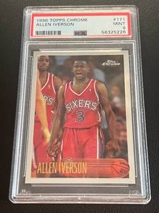 lot 7A image: Allen Iverson RC PSA 9 Mint 1996 Topps Chrome #171 Rookie Basketball Card