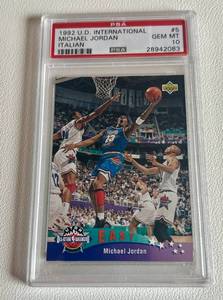 lot 1A image: Michael Jordan RARE Italian PSA 10 Gem Mint 1992 Upper Deck International #5 Basketball Card