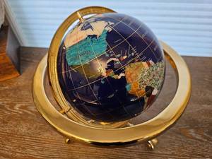 lot 27 image: Semi-Precious Gems Globe on a Brass Stand with Built in Compass