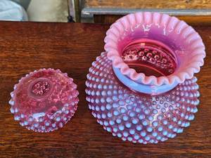 lot 25 image: (2) Fenton Hobnail Lamp Glass Parts