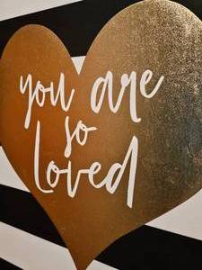 lot 36 image: 36 x 24 Canvas Wall Art You Are Loved with Shimmering Gold