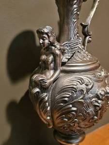 lot 52 image: Large, Ornate Cherub Motif Pewter Urn 20 Tall