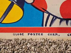 lot 7A image: LARGE Globe Poster Corp AUTHENTIC King Bros Circus Poster Advertising with Famous Clowns on Hardboard