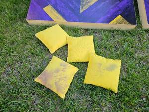 lot 72 image: Minnesota Vikings Themed Cornhole Set w Bean Bags by Victory Tailgate