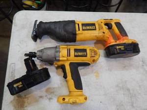 lot 30 image: DeWalt 18 volt reciprocating saw and half inch impact with two batteries