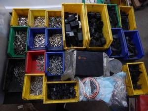 lot 58 image: Electrical Connectors and plugs for making wire harnesses, includes tote with lid