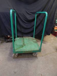 lot 62 image: Industrial rolling cart with four casters and two removable handles