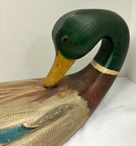 lot 103 image: Vintage Lou Schifferl Carved Wood Decorative Mallard Duck Decoy