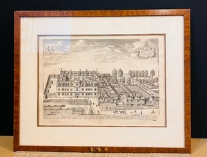lot 162 image: Vintage Pembroke College, Oxford 1675 Engraving Print by David Loggan
