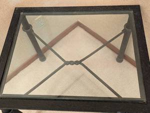 lot 8 image: Glass Topped Metal Side Table