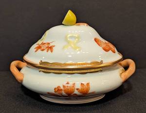 lot 15 image: Herend Miniature Painted Porcelain Tureen and Spoon