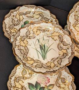 lot 18 image: Gorgeous Painted Porcelain English Botanical Dish Set