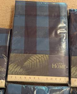 lot 78A image: Two New L.L. Bean Blue Flannel Twin Sheet Sets
