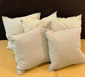 lot 91 image: Awesome Feather Filled Accent Pillows Light Blue Stripes and Solid Light Gray
