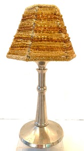 lot 98 image: Votive Candlestick Pair of Candle Holders Silver Metal Gold Beaded Shade