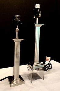 lot 175 image: Pair of Modern Silver Square Stick Table Lamps