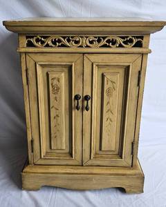 lot 9 image: Floral Design Night TableSmall CabinetEntry Way Piece Two Doors 22 W x 30 H x 15 D