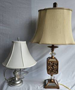 lot 6 image: Pair of Lamps - Gold Mirrored and Silver Swing Arm