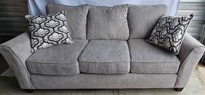 lot 5 image: Peak Living Grey Couch with Matching Pillows 87.5 W x 38 H x 38 D