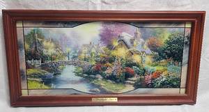 lot 40 image: Thomas Kinkade Garden of Light Stained Glass Wall Panorama Bradford Exchange Backlit with LED Lights #C72304