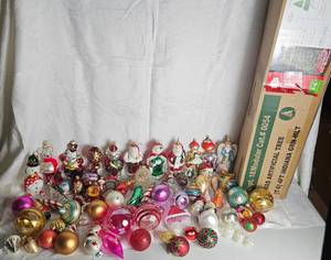 lot 42 image: Wide Assortment of Glass Christmas Ornaments and 4 Ft Prelit Tree