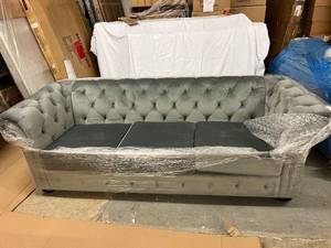 Gray Tufted 3 Seat Low Back Sofa