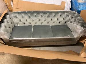 Gray Tufted 3 Seat Low Back Sofa