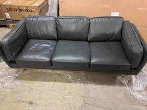 Gray Leather 3-Seat Sofa